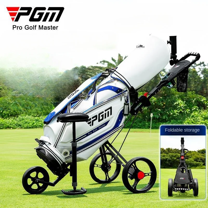 

PGM Golf Bag Trolley Three Wheels Foldable with Brakes Equipped with Seat Ice Bag Umbrella Water Cup Holder Golf Push Cart QC006