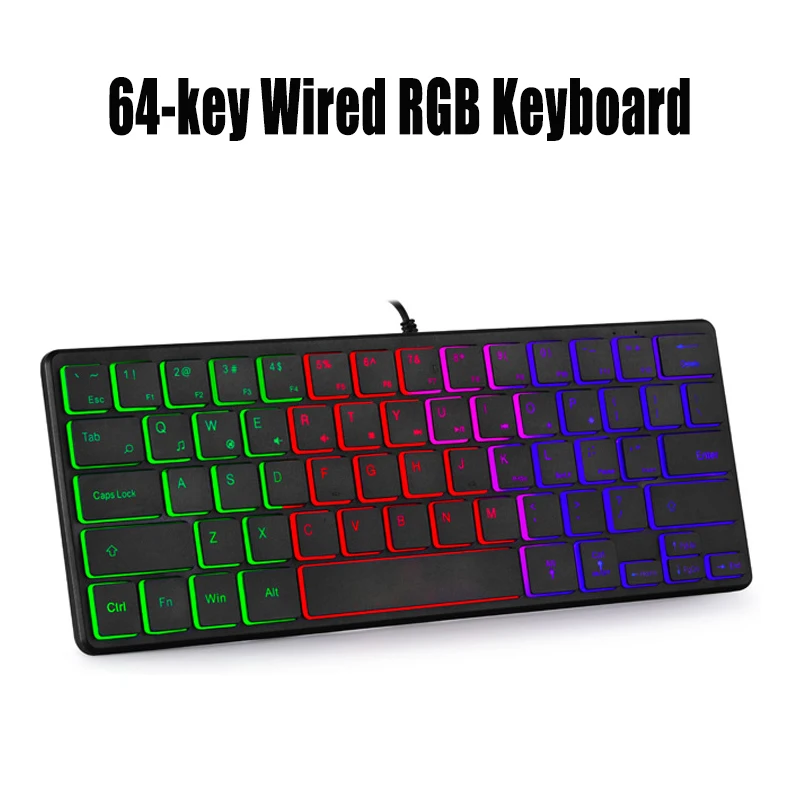 64-key Wired Keyboard, Compact Film Keypad Lightweight Backlit Keyboard One Lighting Mode Plug N Play Portable Wired Keyboard