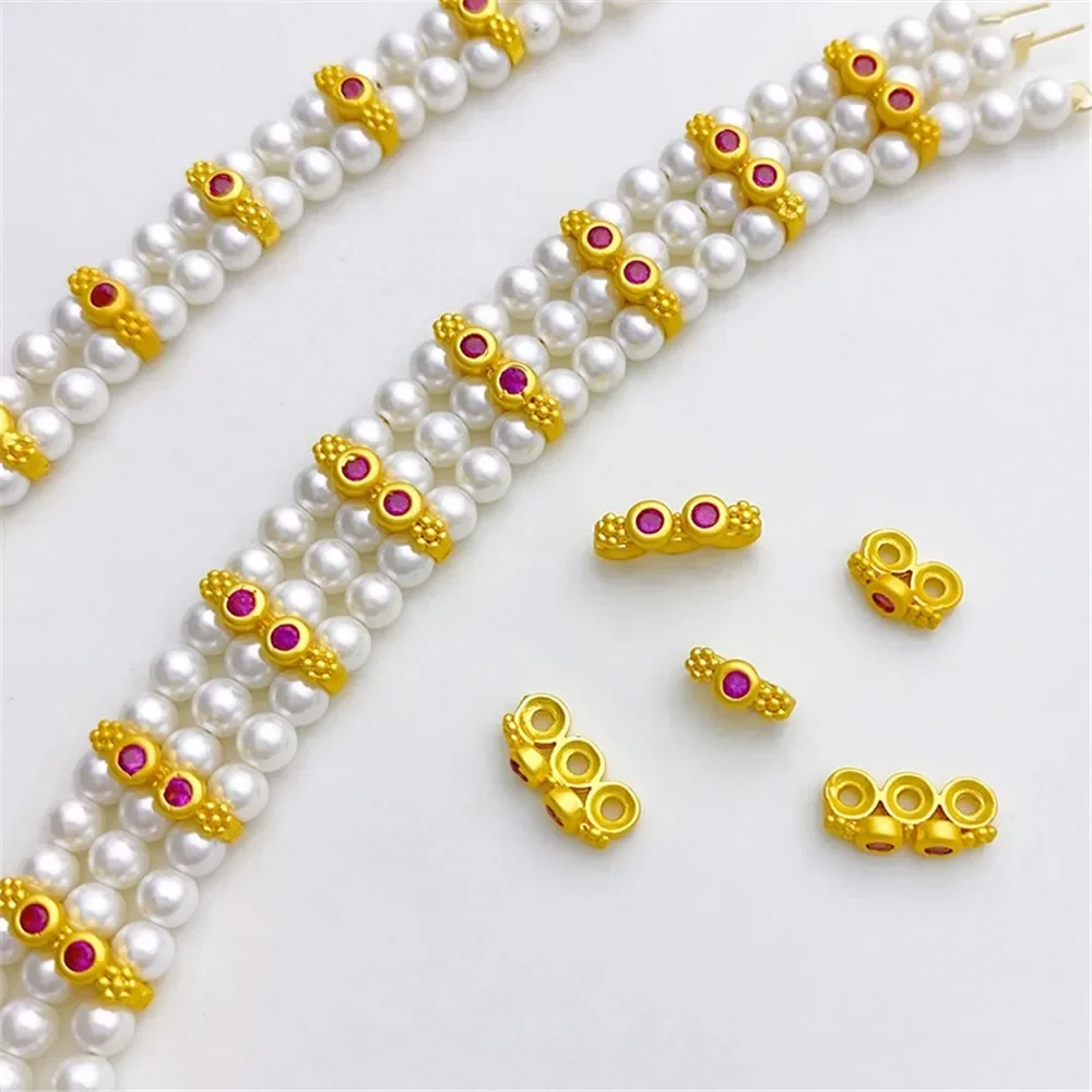 18k Gold-wrapped Dumb Gold Zircon Double-row Three-row Pearl Spacer Bead Diy Bracelet Necklace Jewelry Accessories