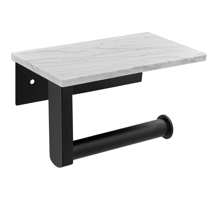 

Modern Marble Toilet Paper Holder with Shelf, Wall Mounted Bathroom Organizer for TP Roll & Storage, Vanity Cabinet Decor