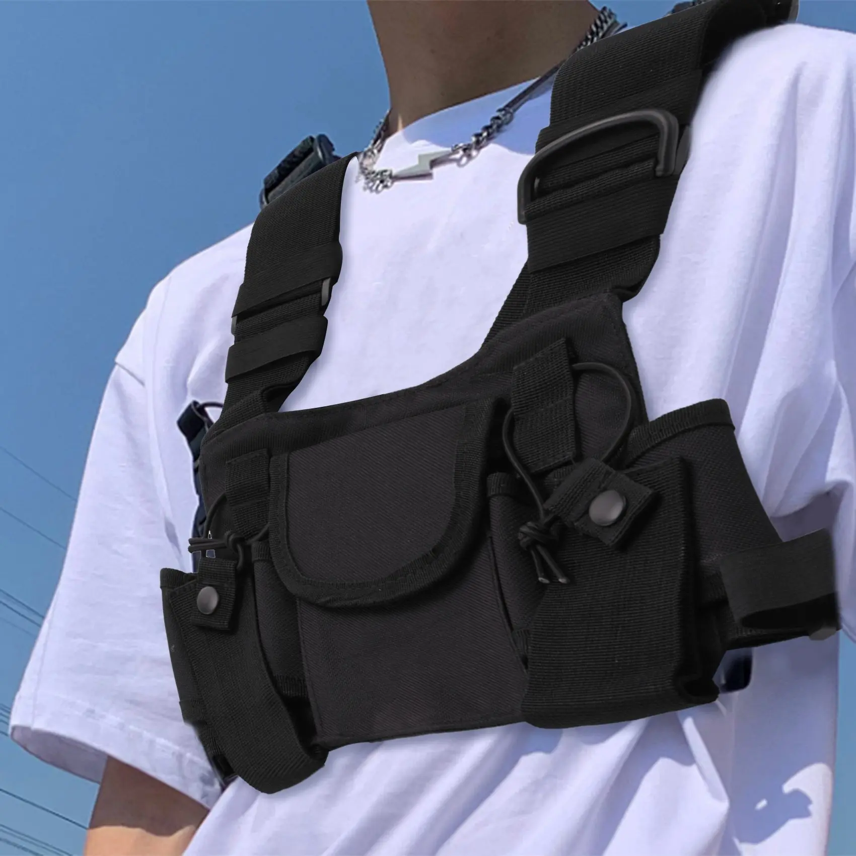 Arnés de pecho de Radio de bolsillo para Radios, paquete frontal de pecho, funda, chaleco, aparejo, funda de transporte para Walkie Talkie de Radio bidireccional para Baofeng