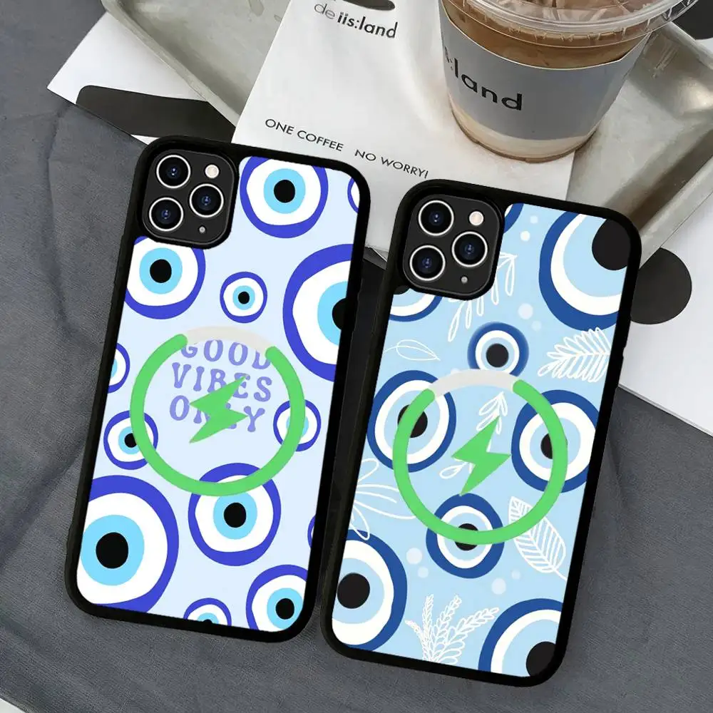 Lucky Eye Blue Evil Eye Phone Case For iPhone 16 15 14 13 12 11 17 Pro Max Plus Magnetic Wireless Cover