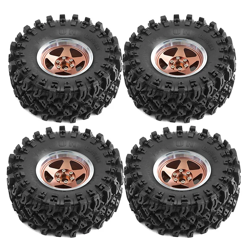 

MYMF-4Pcs 136Mm Metal 2.2Inch Beadlock Wheel Rim Tire Set For 1/10 RC Crawler Car Axial SCX10 Wraith RR10 Capra TRX4