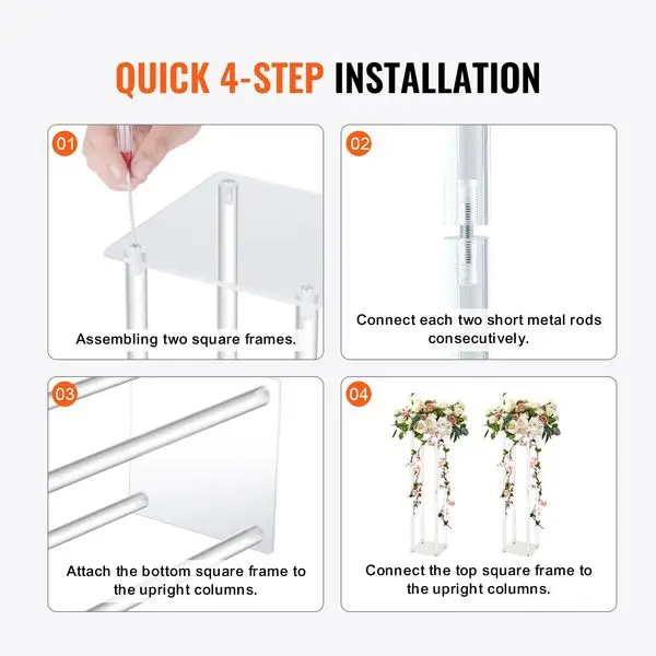 VEVOR 10 قطع حامل زهور زفاف عالي 23.6 بوصة، مع صفائح أكريليك، عمود مزهرية أكريليك، حوامل مركزية هندسية، زهور D