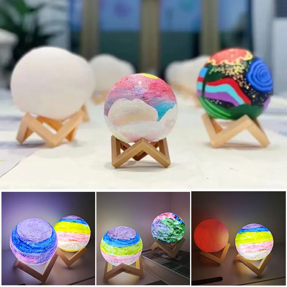 Lámpara de luna con impresión 3D para niños, luz de noche con pintura DIY, alimentada por batería lámpara de mesa, decoración de dormitorio, regalo de Navidad