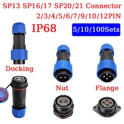 SP13 SP16 SP17 SP20 SP21 2PIN-12PIN Panel Mount Waterproof Aviation Connectors Plug Socket IP68, Electrical Cable Wire Connector