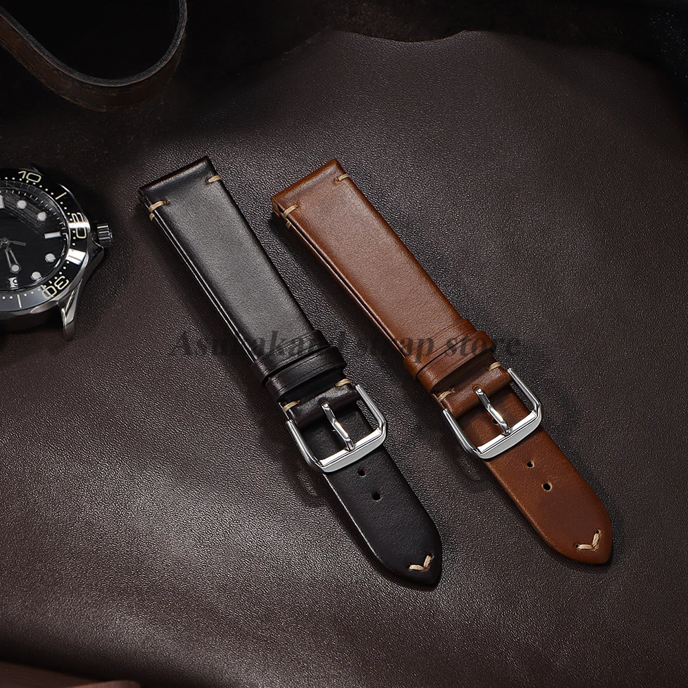 Ремешок из воловьей кожи с масляным воском 18 мм, 20 мм, 22 мм, для Samsung Galaxy Watch 7/6/5/4, браслет для Seiko, ремешок для часов, мужской браслет