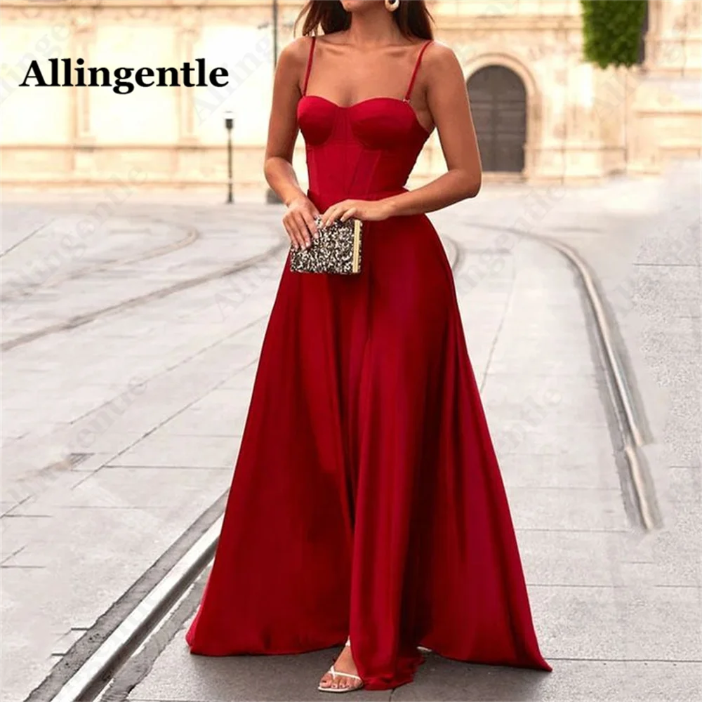 Alling entle einfach eine Linie Satin Ballkleider Spaghetti träger Party kleider bodenlangen besonderen Anlass Abendkleid angepasst
