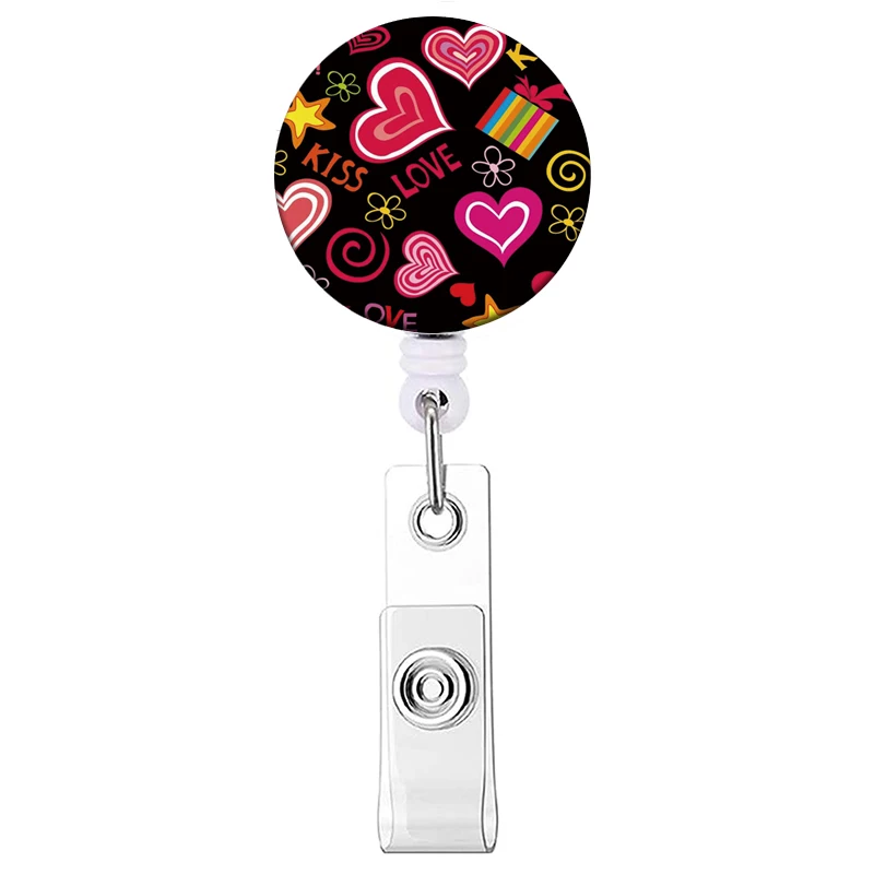 Neue Stil Farbe Liebe Versenkbare Clip Reel Karte Halter Herz Form ID Business Arbeit Karte Yoyo Abzeichen Halter Büro Liefert – Detail 24