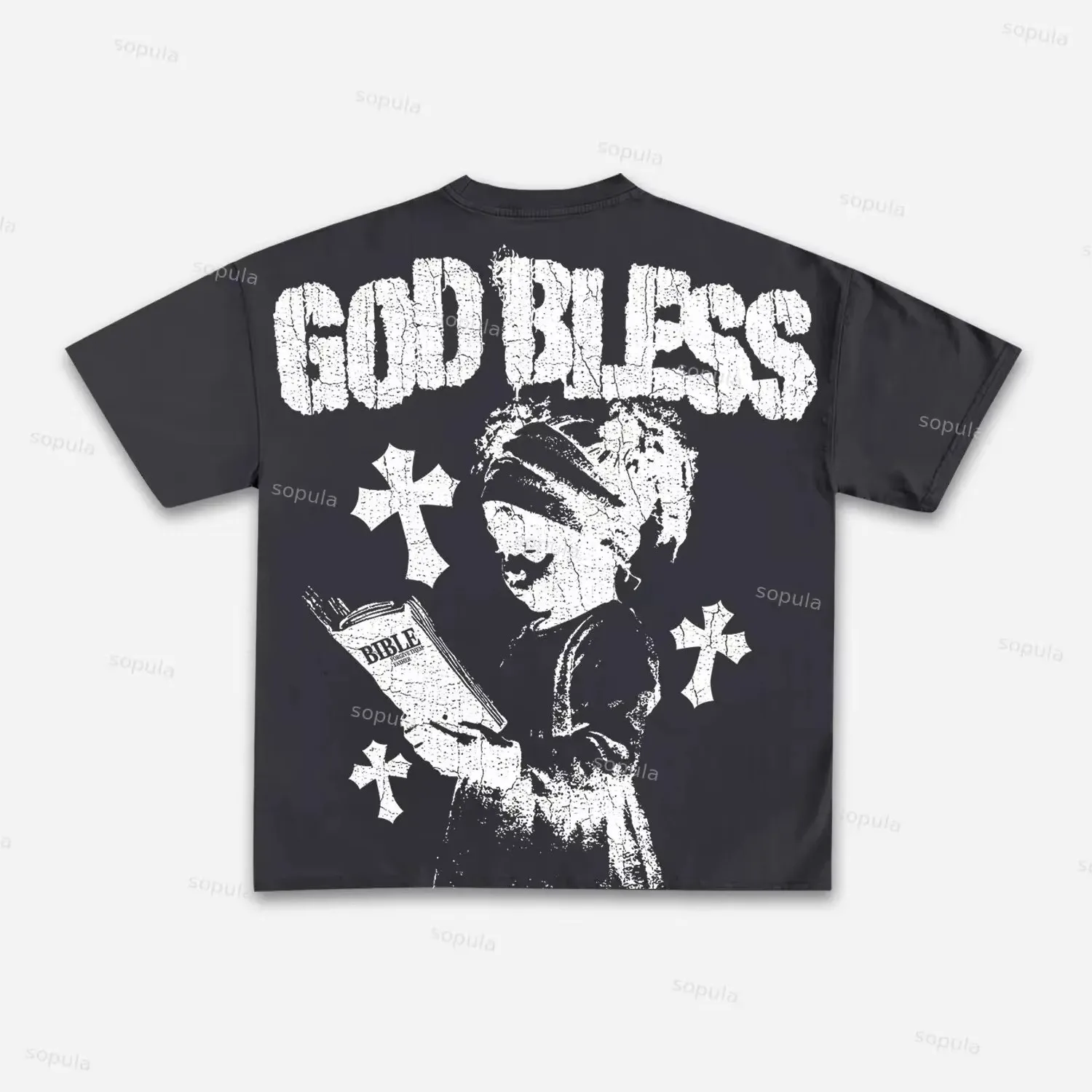 God Bless Children's Prayer Graphic Tee Cotton Mens Womens T-Shirt Y2K Streetwear