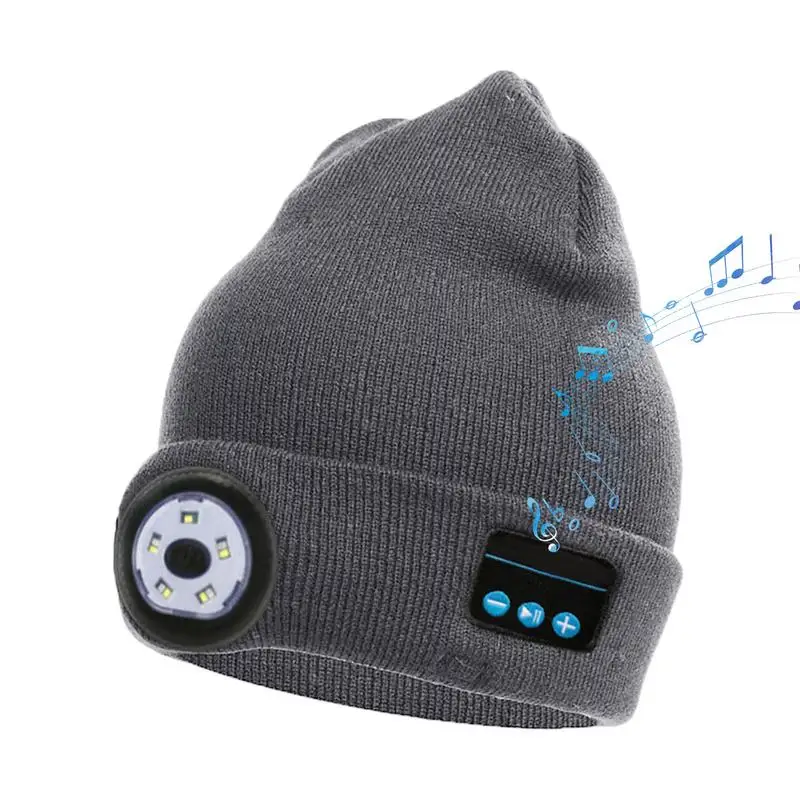 Microphone Headphone Music Smart Caps Beanie Knitted Plus Velvet Winter Hat With Headphone LED Wireless Bluetooth