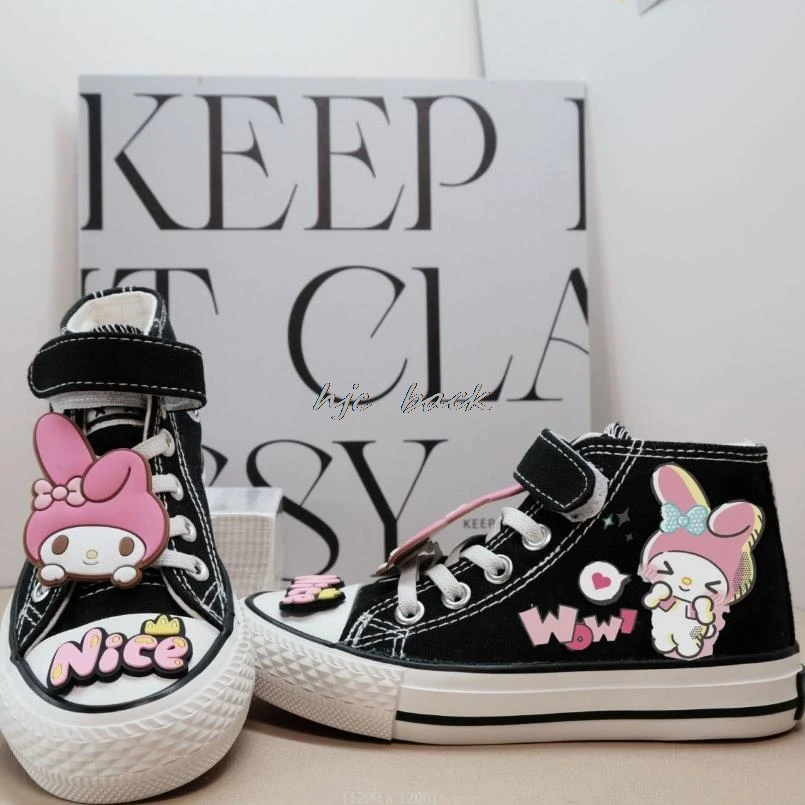 Moda dziewczęca wysokie góry piękne Kuromi Melody dziecięce tenisówki Casual Cartoon sportowe wygodne buty dziecięce drukuj chłopięce buty do tenisa