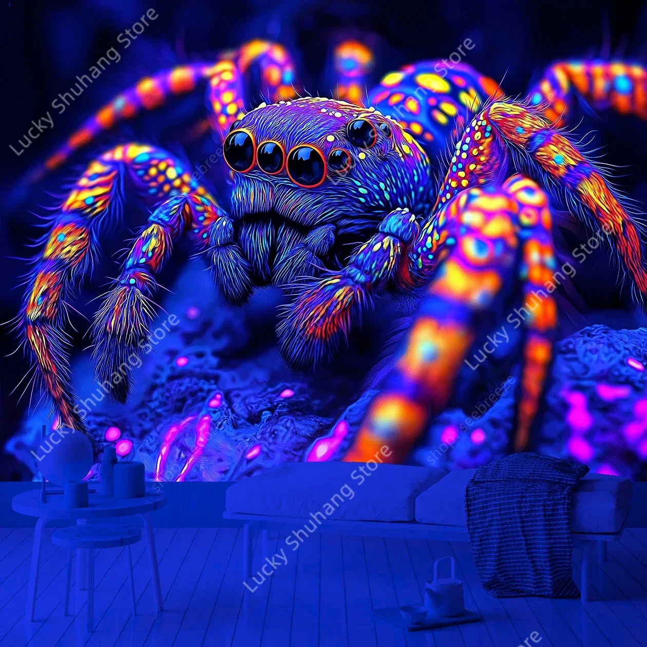 Anime inspirierter Spinnen-UV-Wandteppich, einzigartige Fantasy-Wandkunst für Schlafzimmer, Wohnzimmer, Dekoration, gotisches, ästhetisches Heimdekor-Design