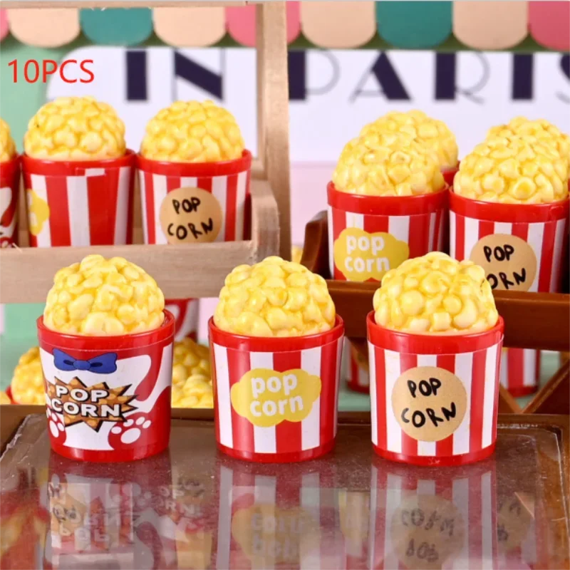 10PCS 인형 집 미니어처 시뮬레이션 팝콘 양동이 모델 마이크로 풍경 장식품 인형 집 액세서리 어린이 놀이 장난감 선물