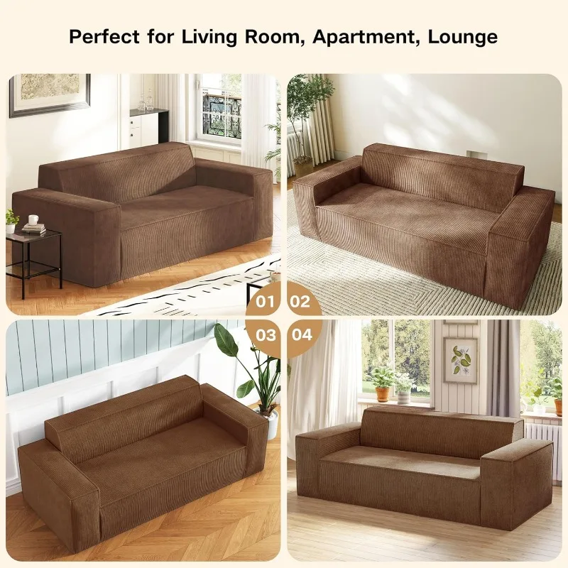 Sofa-in-a-Box, Memory Foam 3-Seater Couch, No Installation & Easy to Transport, Deep Seat Modern Sofa with Corduroy Fabric