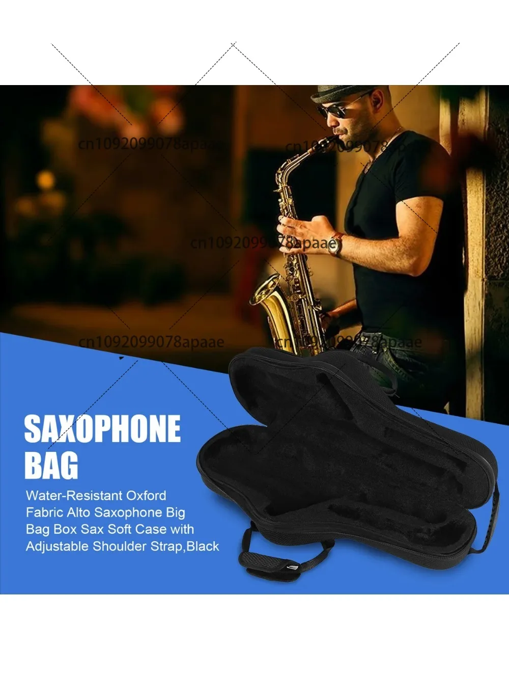 حافظة ألتو ساكسفون من قماش أكسفورد المائي من AZZ، حزام كتف قابل للتعديل، صندوق حقيبة كبير محمول، غطاء حمل ناعم، أسود
