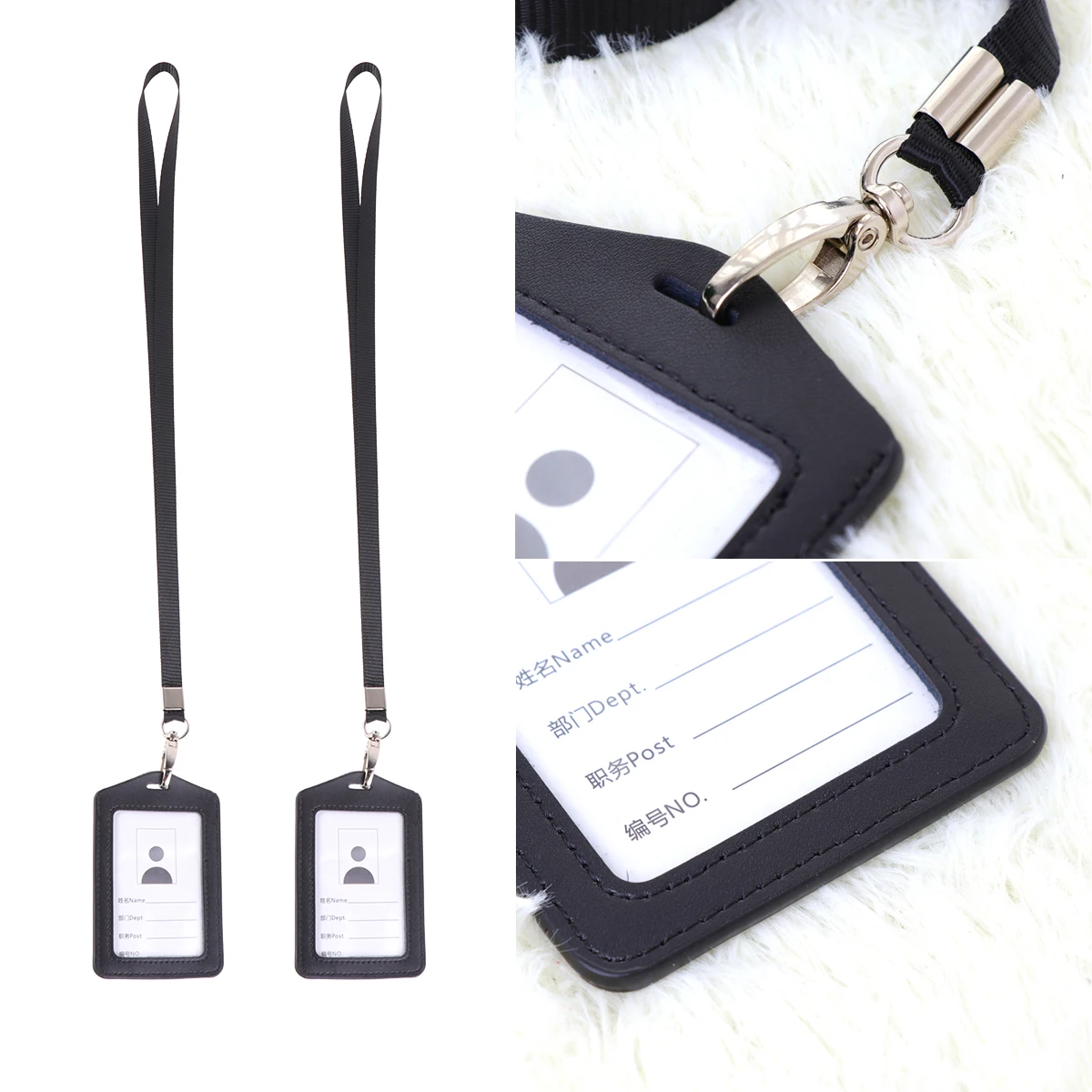 

2pcs ID Holder Black Waterproof Badge Holders Travel Use Portable Design Card Lanyard Staff