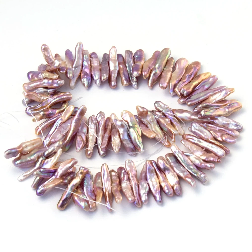 

1Strand Natural Freshwater Pearl Purple Biwa Loose Beads Medium Hole 0.8mm for Jewelry Making DIY Necklace Bracelet 5x25-30mm