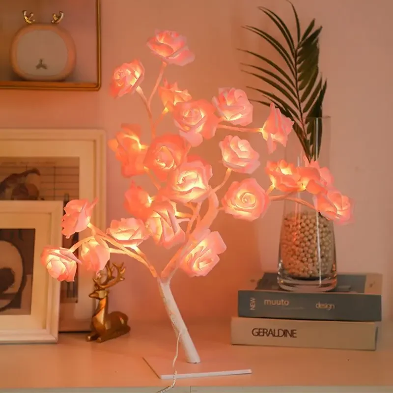 24 LED Rose Lamp, Rose Light Tree Table Top Decorations for Wedding Mother\'s Day Valentine’s Day Decorations, Gift for Girls Mom