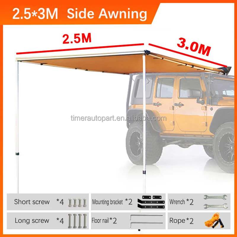 Custom Logo Sunscreen Car Awning Side Outdoor Rainproof Camping Canopy Van Installation Extension Side Tent view 6