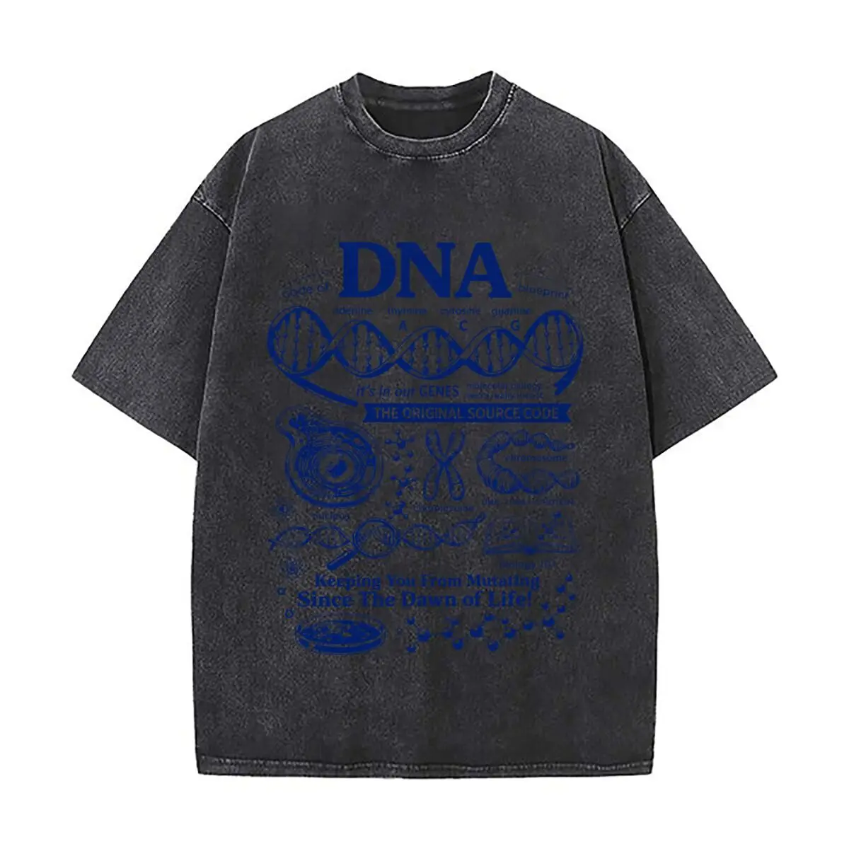 DNA Molecular Biology Original Source Code Genes Biology 101 Diagram Washed Distressed Loose Streetwear Tops for City Walks