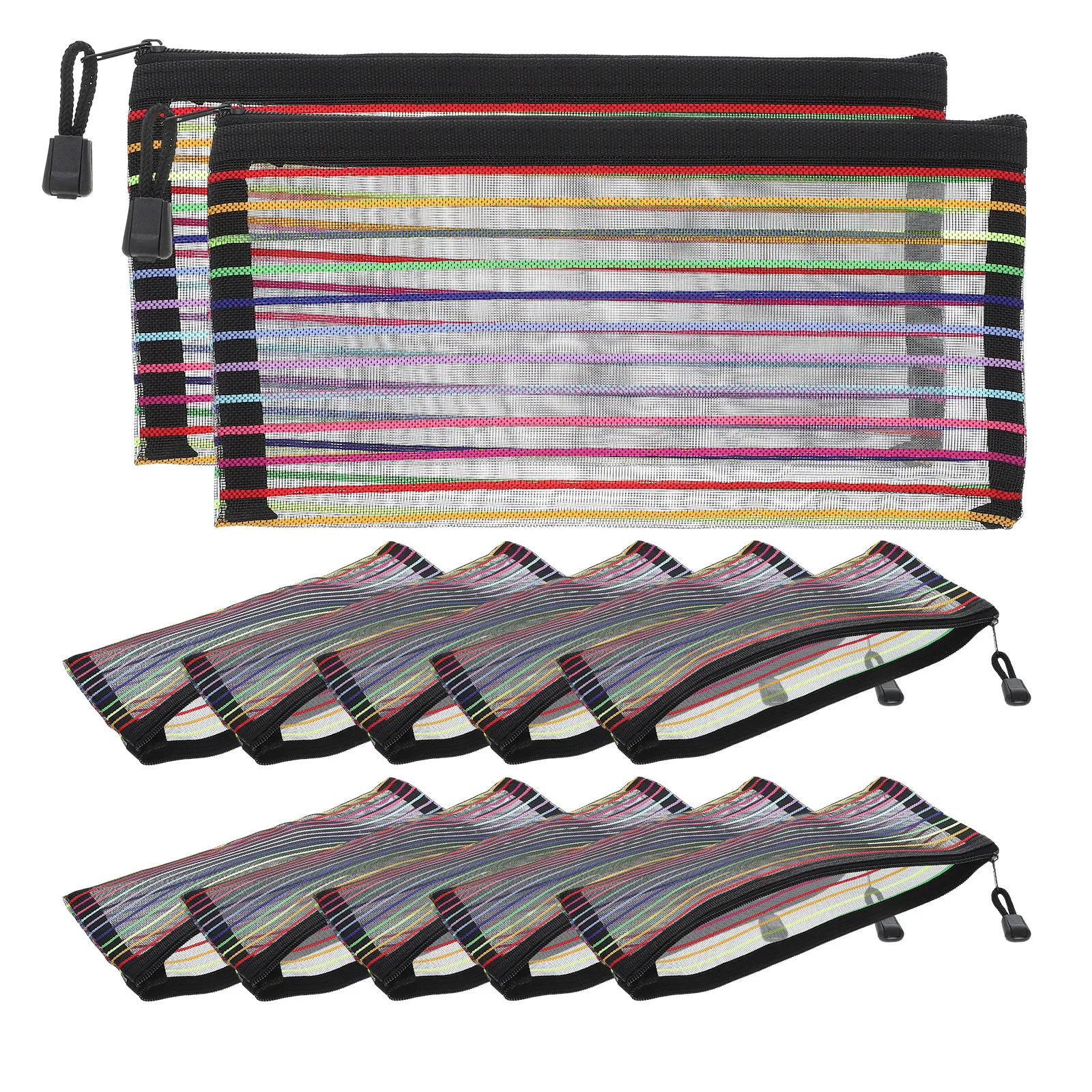 

12Pcs Strip Pattern Zipper Pouch Vibrant PVC Material Portable Stationery Organizer for Work Study Efficient Document Storage