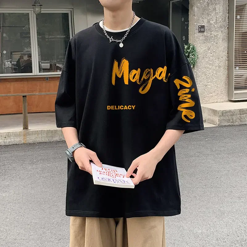 LIBIELIY Fashion O-Neck Casual Printed Letter T-Shirts Men Clothing 2024 Autumn New Loose All-match Pullovers Tops Young Style T