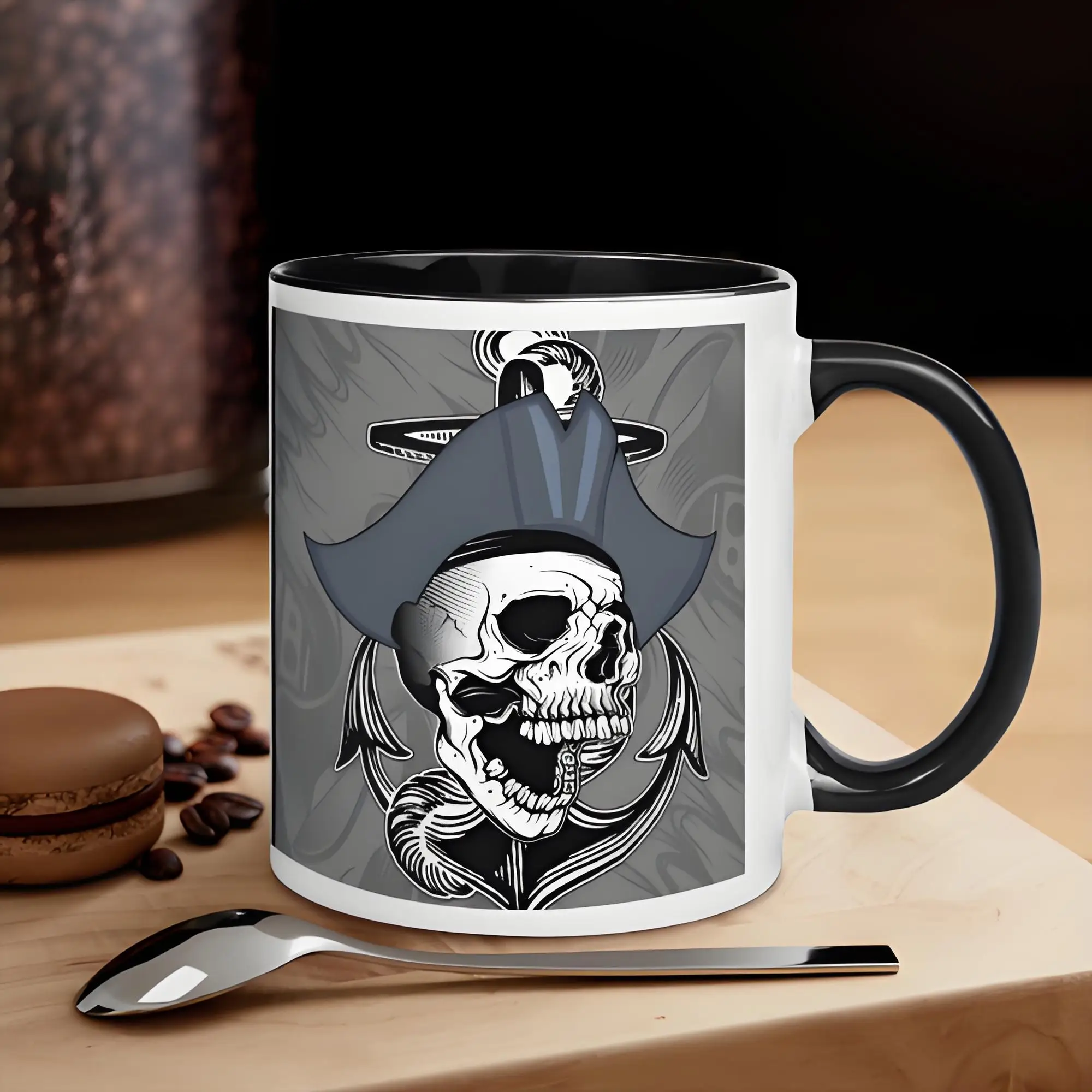 

Halloween Coffee Mug with Hat Skull Print, Kitchen Ceramic Drinkware, Best Gift for Friends and Family, 11 oz