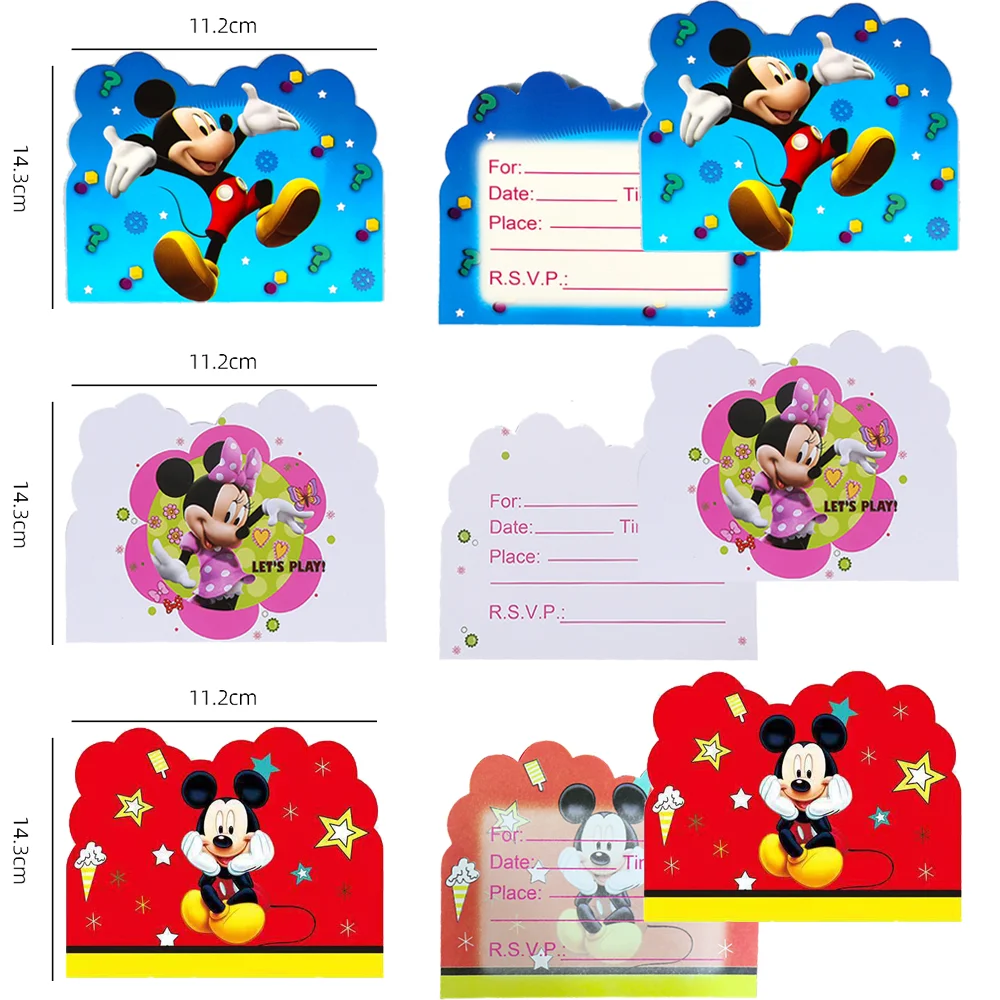 

Mickey Mouse Gift Party Invitation Greeting Cards Happy Birthday DIY Decoration Message Card Blank Card With Envelope 14x11cm