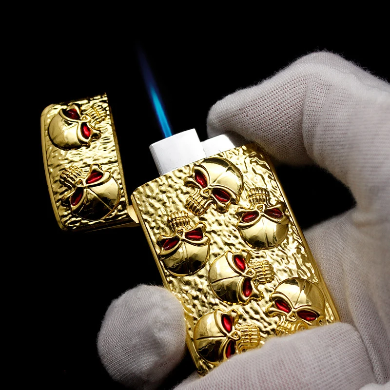 ZR906 Creative Metal Red Green Eye Skeleton Windproof Lighter Direct Charge Blue Flame Cigarette Lighter Gift Wholesale