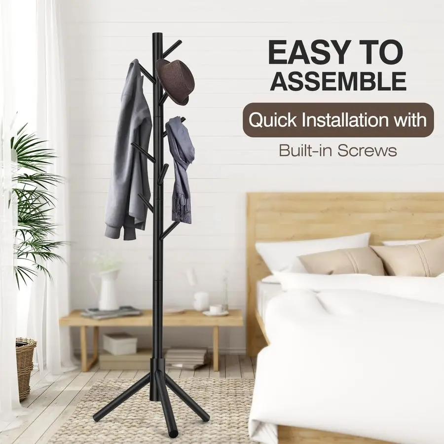 2 PCS Coat Rack, Freestanding Coat Rack with 8 Hooks and 3 Adjustable Size Tree Coat Racks for Bedroom, Hallway, Entrance, Offic