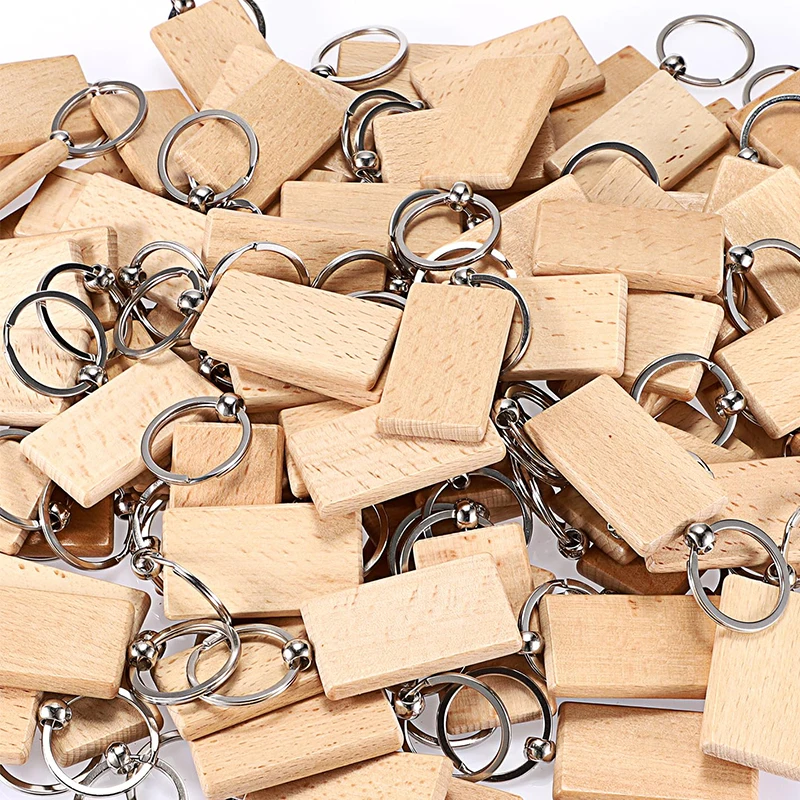 10-120Pcs Wood Keychains Blank DIY Wooden Keyrings 2 Styles Plain Wooden Keyring