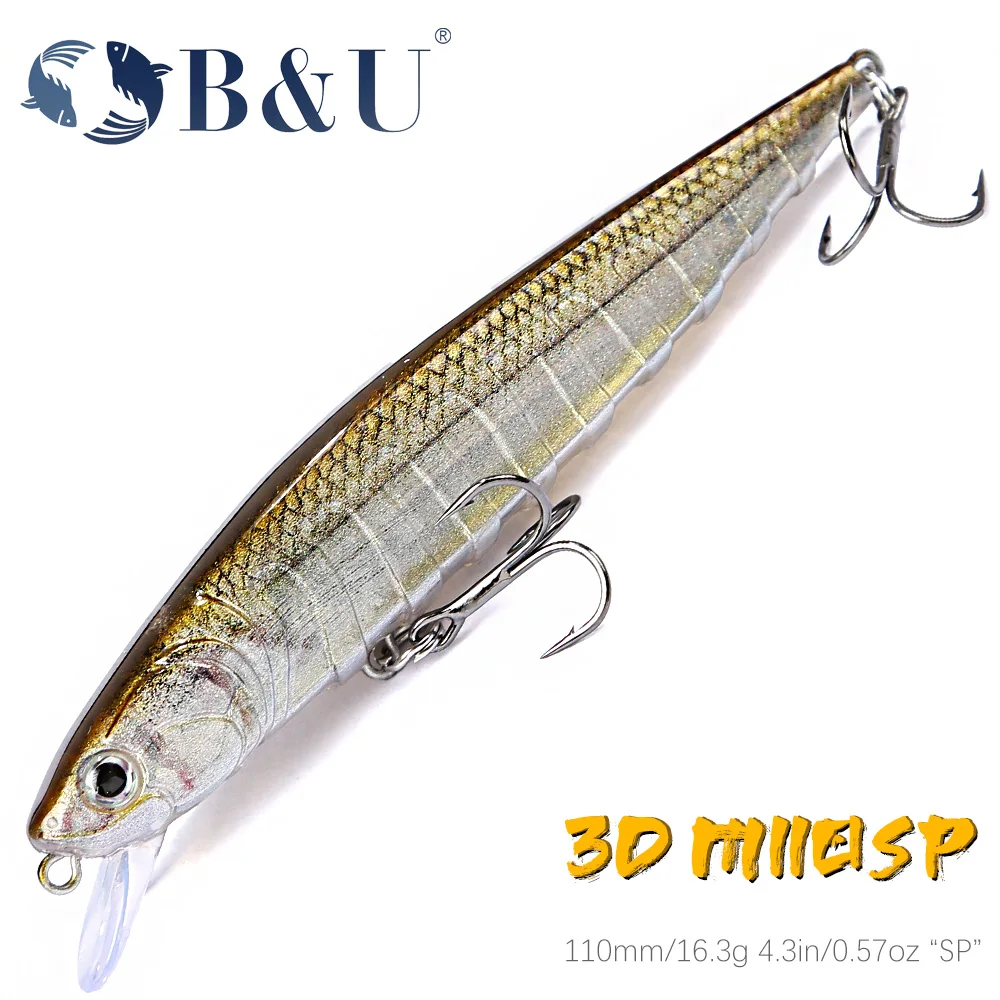 

B&U Suspending Wobbler JERK MINNOW Fishing Lure Long Casting Minnow Lure Hard Bait Quality Professional fishing tackle hooks