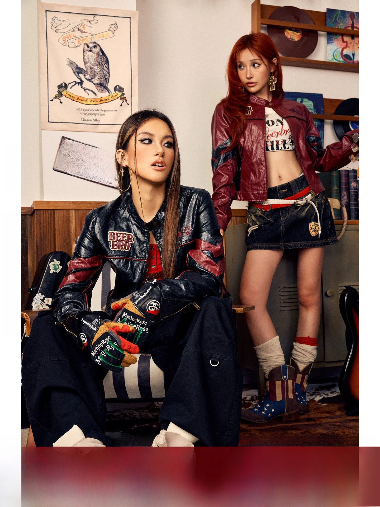 Rockabilly Style Women's Biker Jacket BeerBro Streetwear Slim Fit PU Leather Coat with Double Zipper And Pocket Short Length