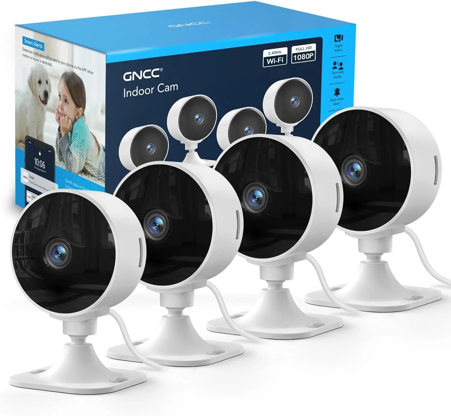 

Indoor Security Cameras 4-Pack, 1080P HD, Motion Detection, 2-Way Audio, Night Vision, Cloud & SD Storage, Works with Alexa