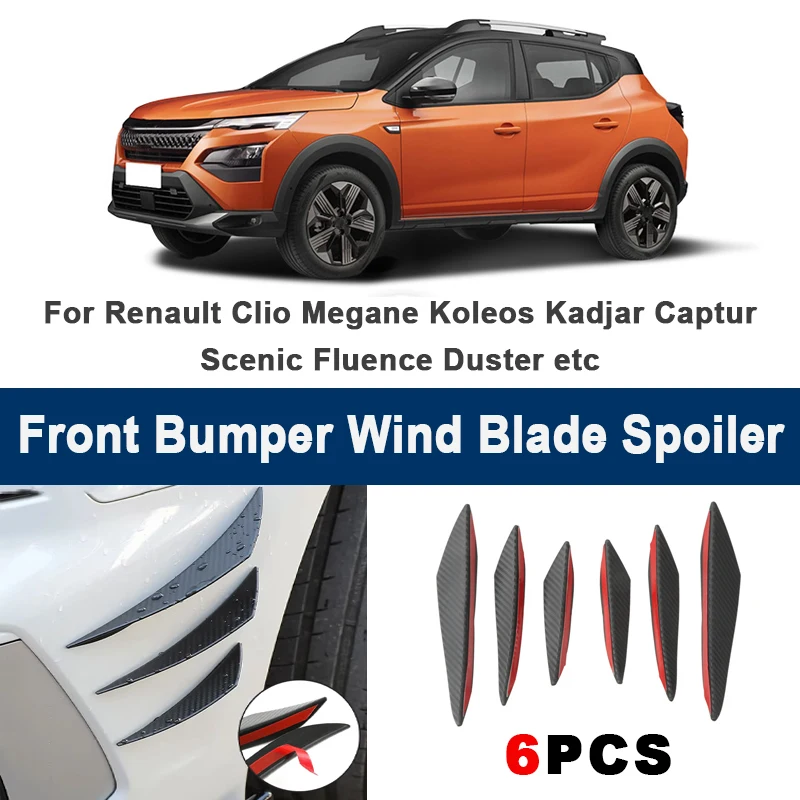 

6pcs Front Bumper Lip Side Splitter Fins Wind blade Spoiler - For Renault Clio Megane Koleos Kadjar Captur Scenic Fluence Duster