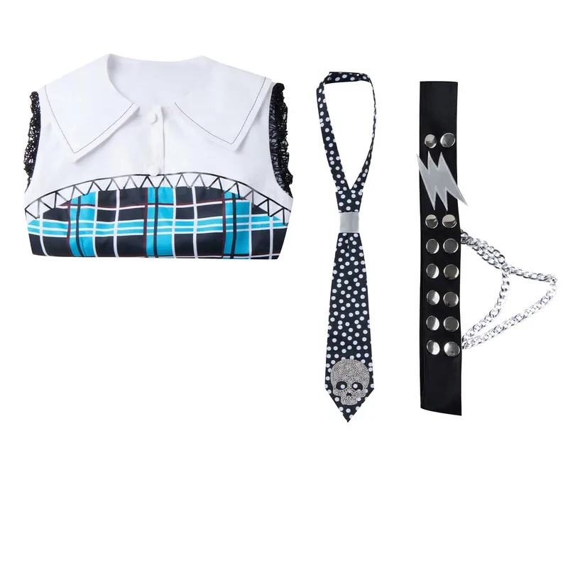 Frankie Stein Cosplay Costume Blue Dress with Collar Waist for Halloween Party