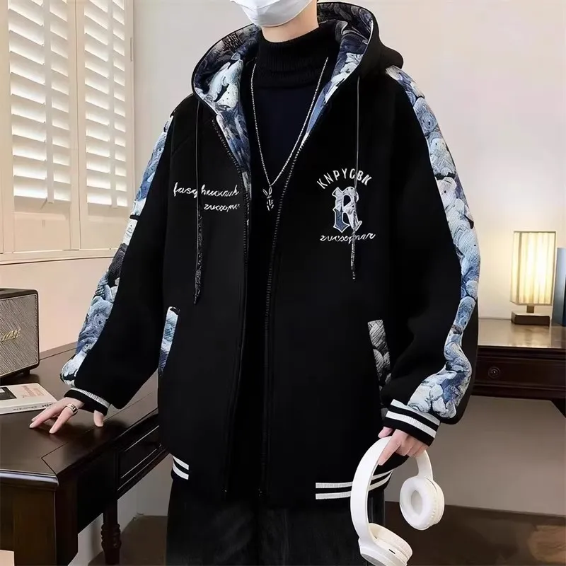 

Мужская зимняя теплая хлопковая куртка Fce Jaet, модная свободная куртка с капюшоном, парная хлопковая одежда, молодежная стильная куртка на молнии...