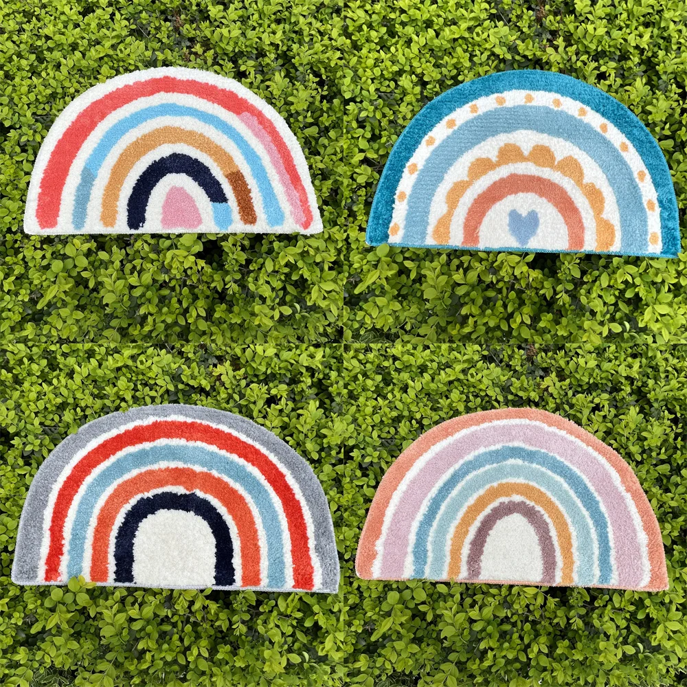 Fluffy Bathmat Floral Rainbow Rug Nordic Flocking Mat Bathroom Carpet Anti-Slip Floor Bath Mat Welcome Doormat Home Decor