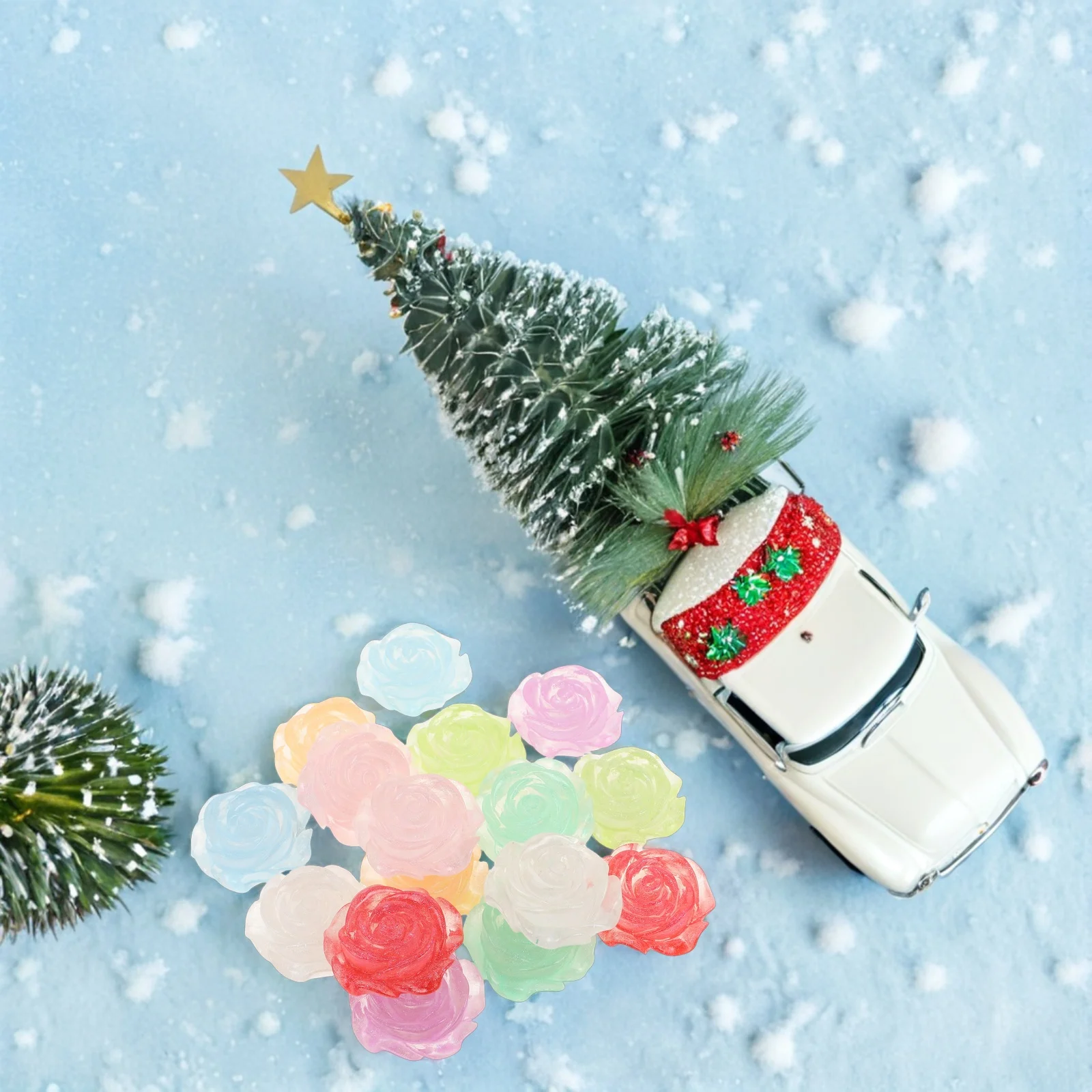 

16pcs Glow DIY Resin Flowers Hair Clips Dollhouse Decor Glow in Dollhouse Decoration Miniature Accessories Dark