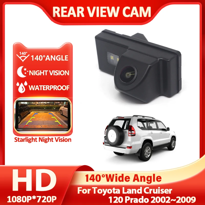 140 Degree Fish Eye Lens Car License Plate Light Rear View Reverse Backup Camera For Toyota Land Cruiser 120 Prado 2002~2009