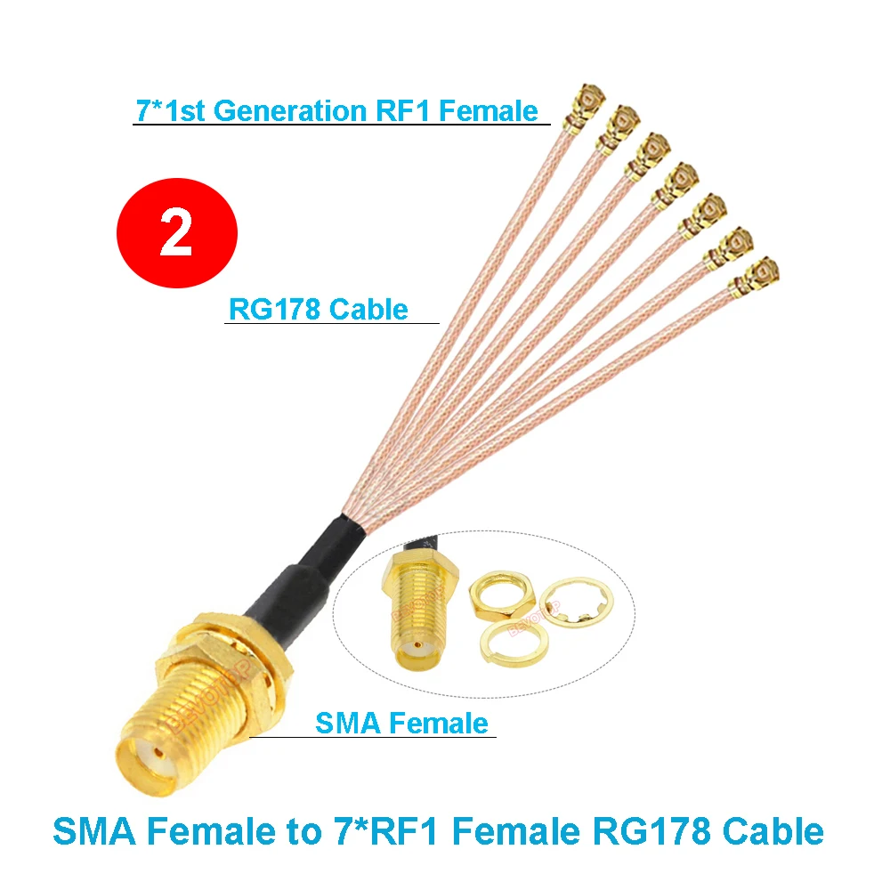 1PCS SMA Female to 7*U.FL/IPX-1 Female RF1.37/RG178 Cable WIFI Antenna Extension Pigtail First Splitter Jumper