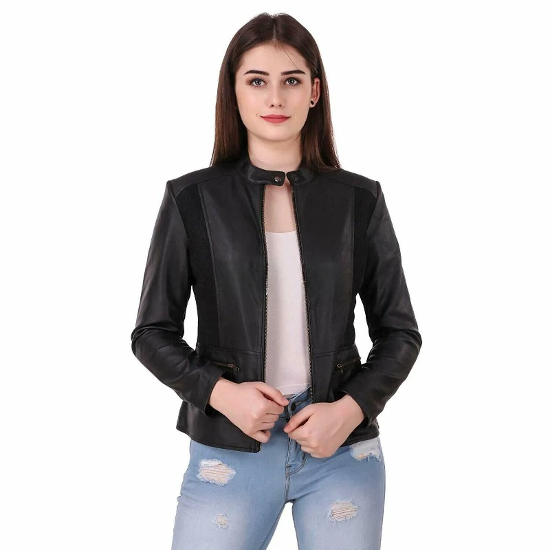 

Women Patry Wear Genuine NAPA 100% Leather Jacket Black Stylish Fashionable Coat