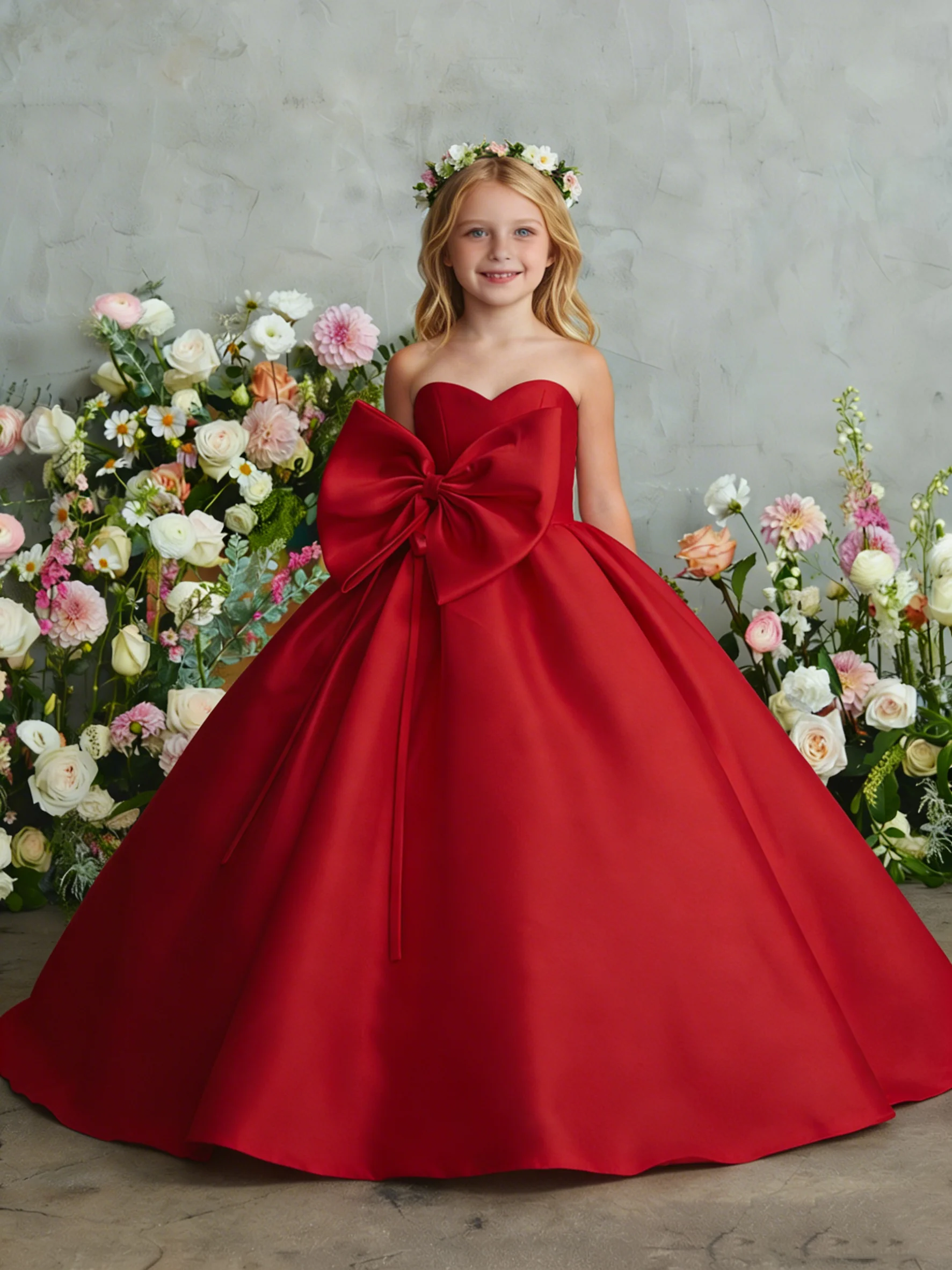 Pink Flower Gierl Dress for Wedding Pearls Beading Tulle Puffy Princess Kids Birthday Party First Communion Ball Gown Customized