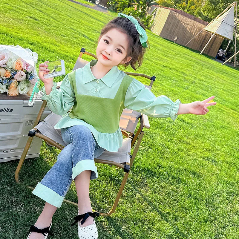 

Girls' Spring Outfit Set2025New Style Spring Children's Jeans Baby Girl Spring and Autumn Two-piece Set