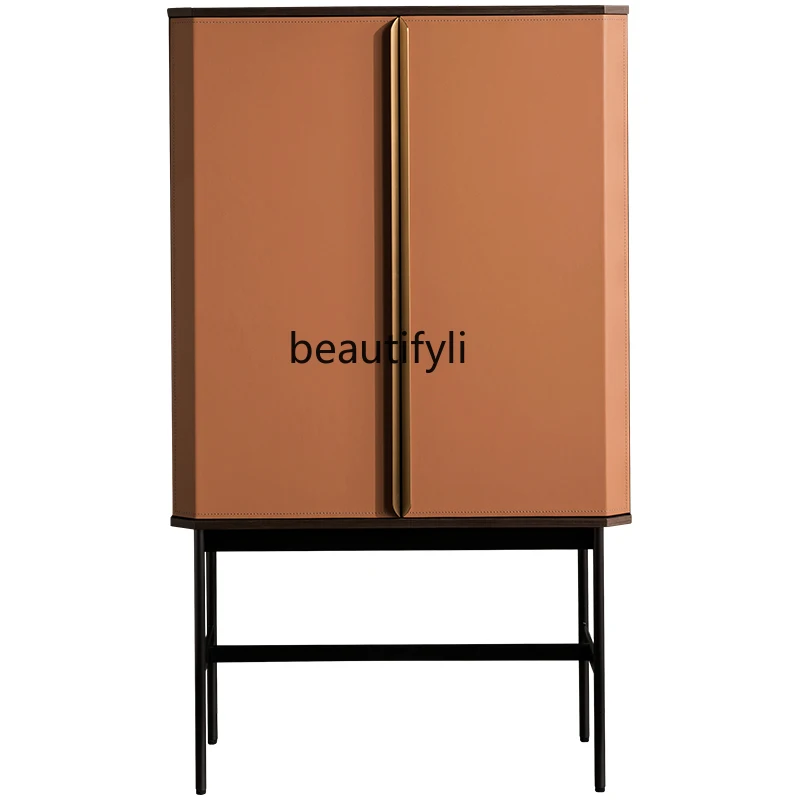 

Italian-Style Light Luxury PU Leather Sideboard Cabinet Art Storage Wine Cabinet Wall Entrance Restaurant Locker