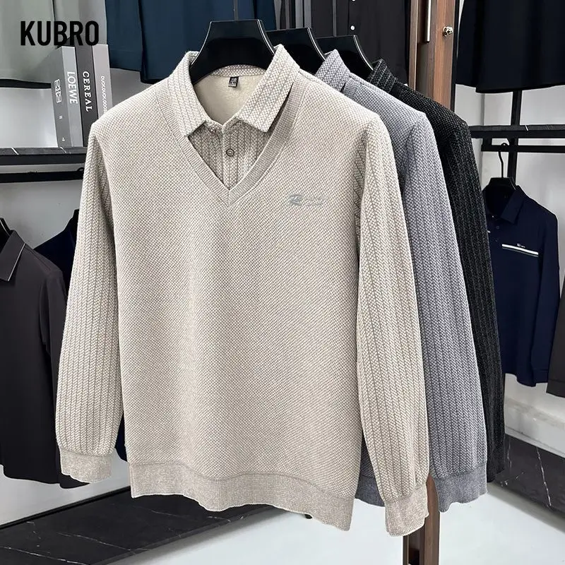 

Light Luxury Fake Two-piece Sweater for Men Autumn and Winter Top Casual Shirt Collared Knitted Sweate Casual Men's Sweater Male