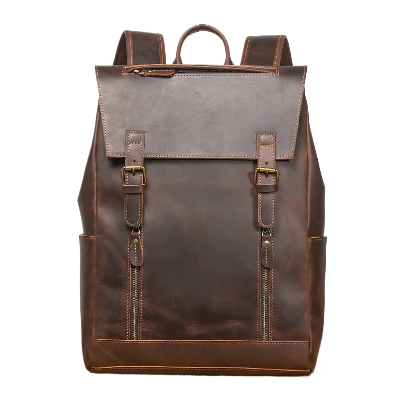 

genuine Leather Backpack Vintage Large Capacity Multifunctional Business Travel Outdoor Hiking Commuter European American Style