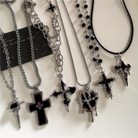 Gothic Trendy Y2K Black Cross Love Heart Pendant Rope Chain Necklace For Women Men Fashion Hip Hop Rave Gift Jewelry Accessories