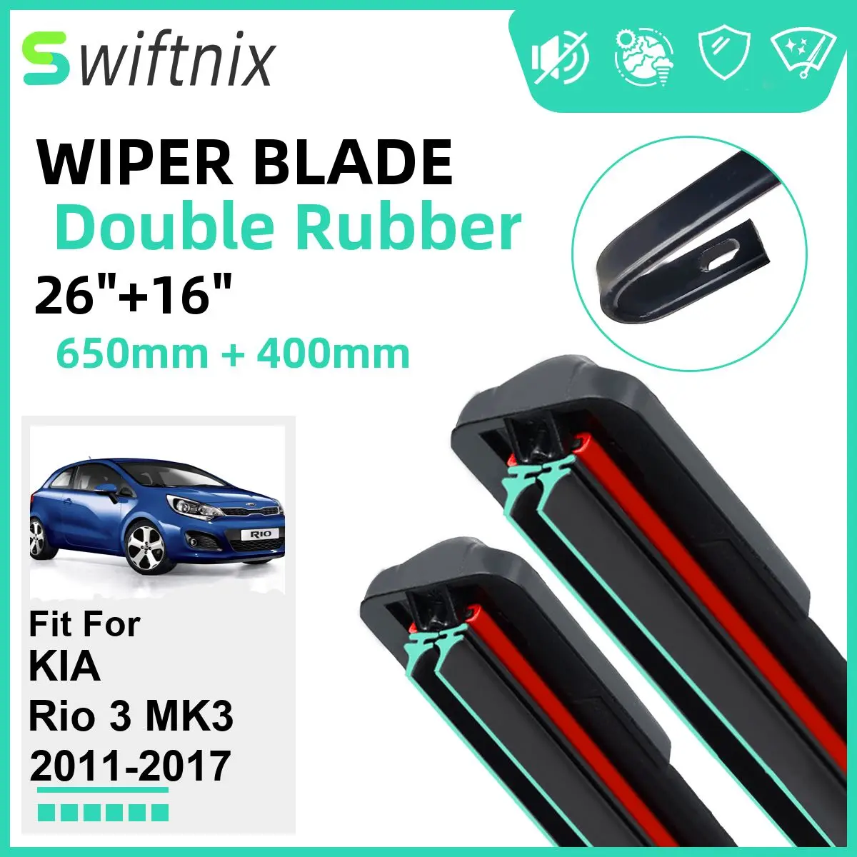 

Double Rubber Car Wiper Blades for KIA Rio 3 MK3 2011-2017 Front Windscreen Windshield Rubber Car Accessories 2015 2016 2017